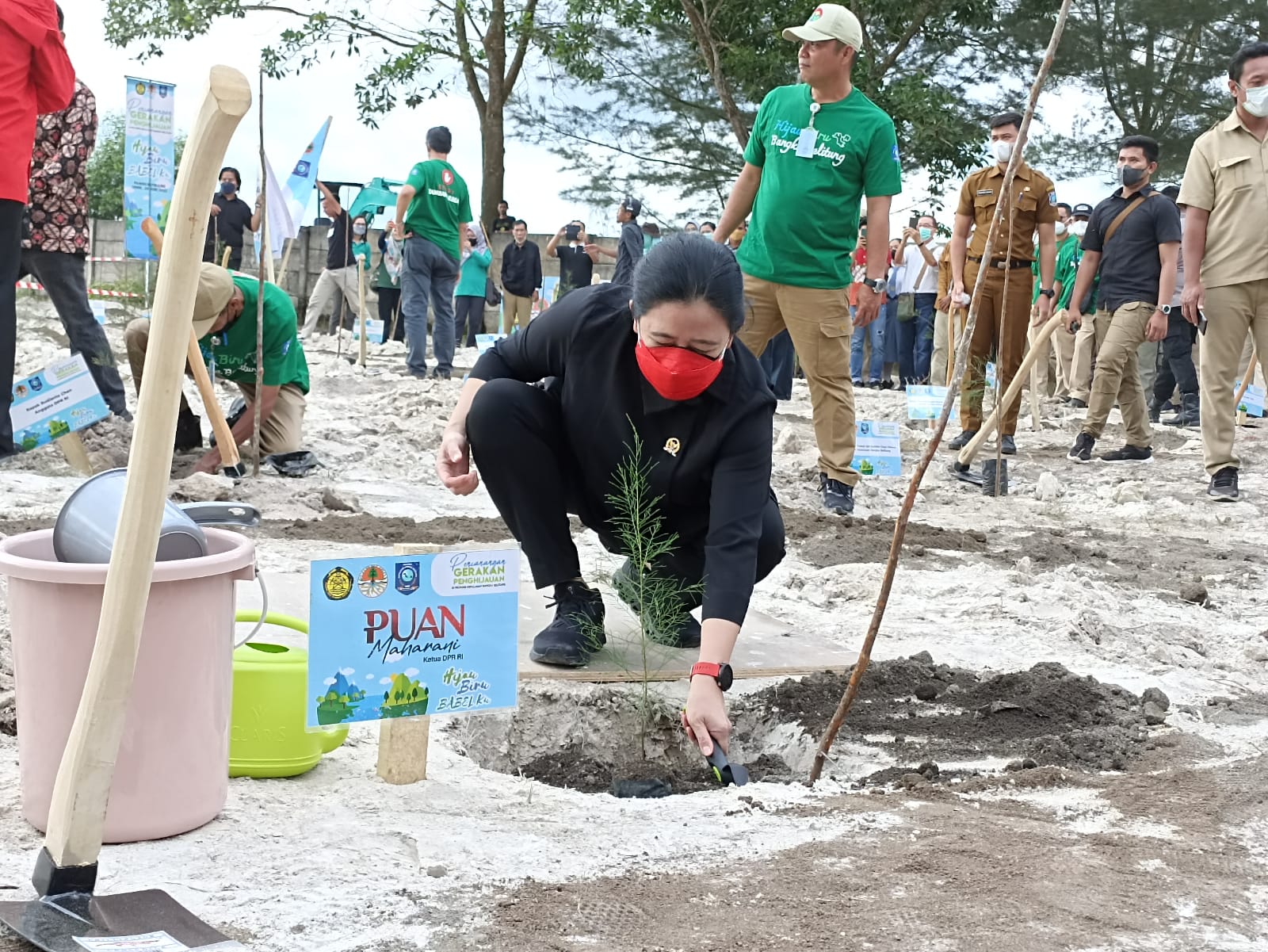 20220621_Ketua DPR Puan Maharani menanam pohon di kawasan Gedung Pusat Layanan Terpadu (PLUT) Koperasi Usaha Mikro Kecil (KUMK) Provinsi Kepulauan Babel.