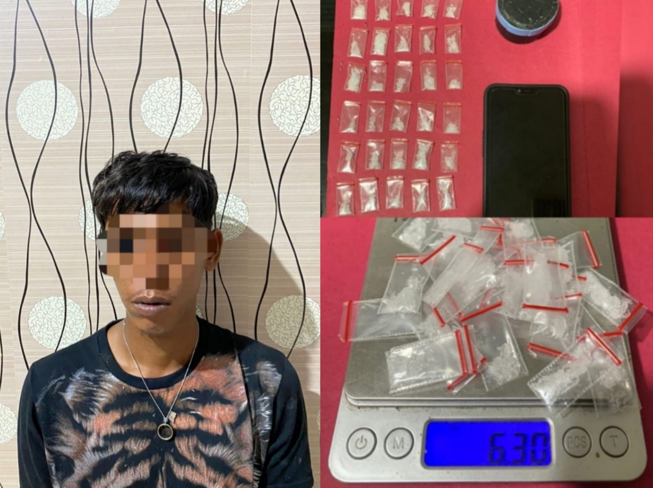 AS dan barang bukti yang diamankan Tim Subdit I Direktorat Reserse Narkoba, Polda Bangka Belitung. (Ist/Humas Polda Babel)