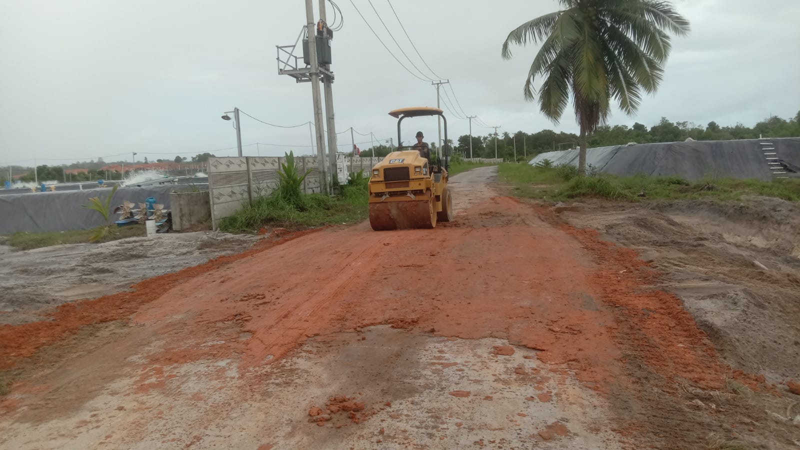 Caption: Ruas jalan penghubung Desa Cupat-Teluk Limau, Kecamatan Parittiga, Kabupaten Bangka Barat, yang terpusat sudah diperbaiki, Selasa (23/1/2024).