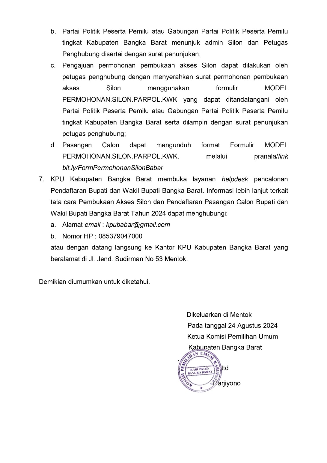 Pengumuman KPU NOMOR : 6 /PL.02.2-PU/19/2024, Hal 4 (KPU Kabupaten Bangka Barat)