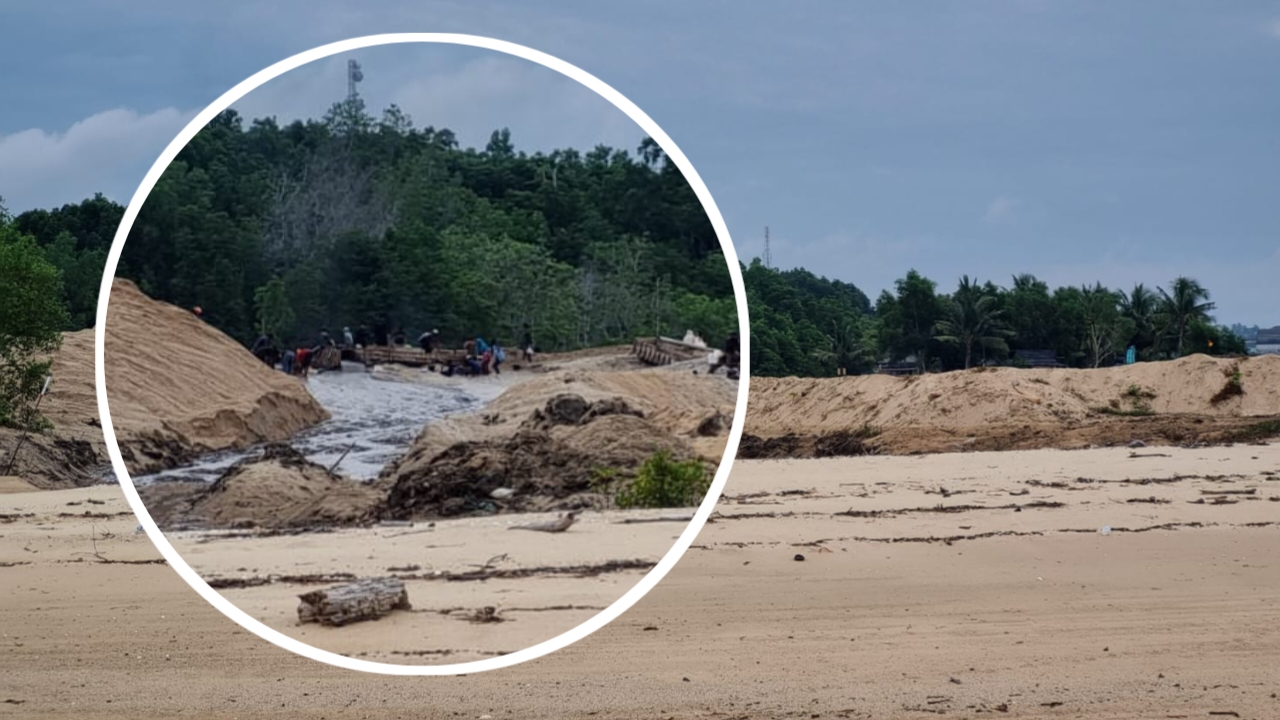 Caption : Aktivitas tambang timah di Pantai Baru, Kecamatan Mentok, Kabupaten Bangka Barat. (Ist)