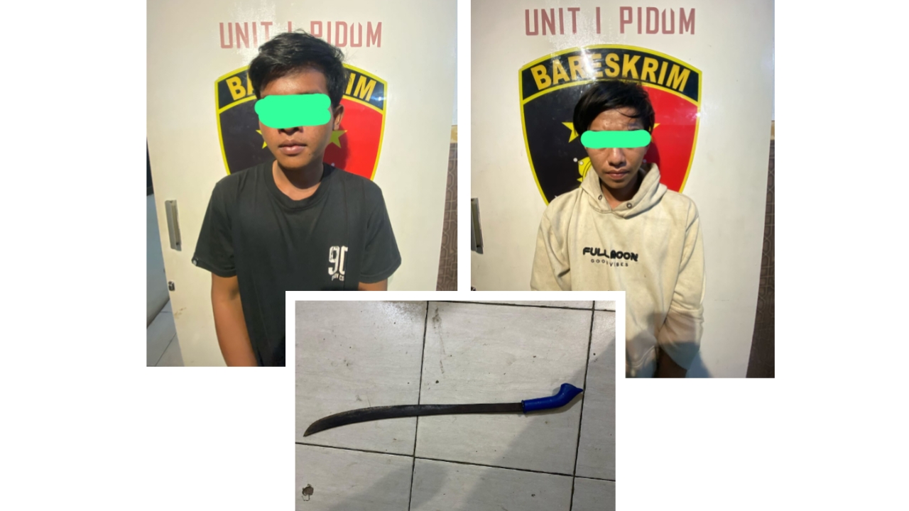 Caption : Pores Bangka Barat amankan dua pemuda diduga pelaku pengeroyokan di Mayang Bangka Barat.