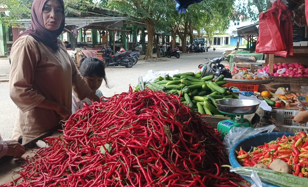 Caption : Pembeli di Pasar Tradisional Mentok, Bangka Barat. (Babelhits.com)